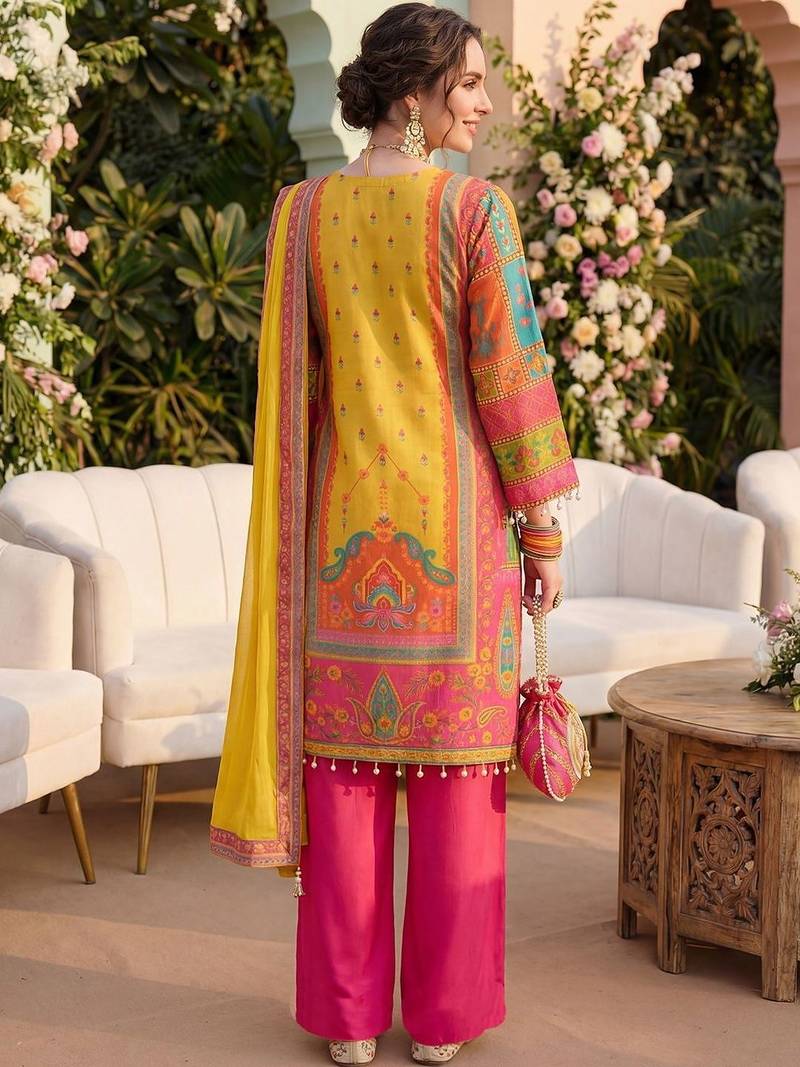Women Ethnic Motifs Printed Regular Mirror Work Kurta with Palazzos & With Dupatta