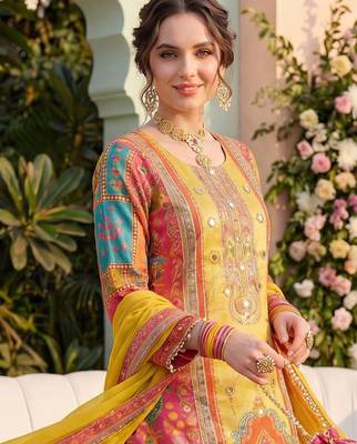 Women Ethnic Motifs Printed Regular Mirror Work Kurta with Palazzos & With Dupatta 6