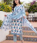 Women Floral Printed Regular Pure Cotton Kurta with Trousers & With Dupatta