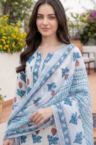 Women Floral Printed Regular Pure Cotton Kurta with Trousers & With Dupatta