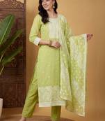 Women Ethnic Motifs Regular Kurta with Trousers & With Dupatta