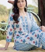 Women Floral Printed Regular Pure Cotton Kurta with Trousers & With Dupatta