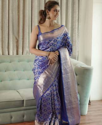 Royalblue color art silk blend sarees with blouse 1