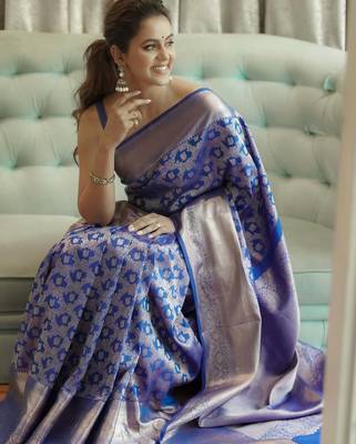 Royalblue color art silk blend sarees with blouse 2