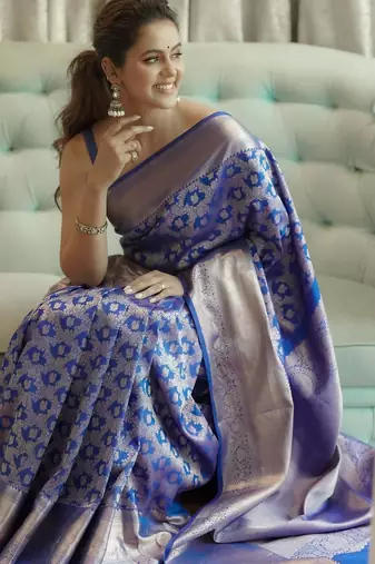 Royalblue color art silk blend sarees with blouse