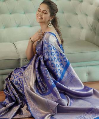 Royalblue color art silk blend sarees with blouse 3