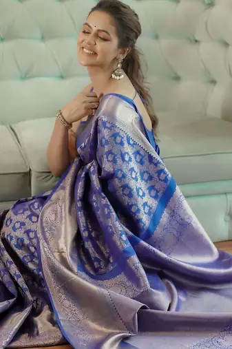 Royalblue color art silk blend sarees with blouse