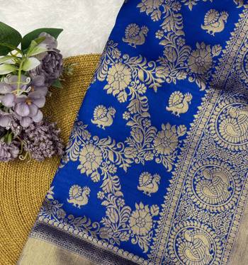 Royalblue color art silk blend sarees with blouse 4