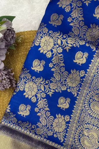 Royalblue color art silk blend sarees with blouse