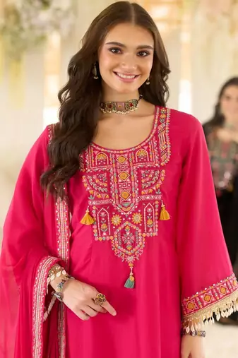 Women Ethnic Motifs Embroidered Regular Beads and Stones Kurta with Salwar & With Dupatta