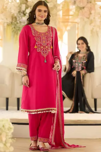Women Ethnic Motifs Embroidered Regular Beads and Stones Kurta with Salwar & With Dupatta