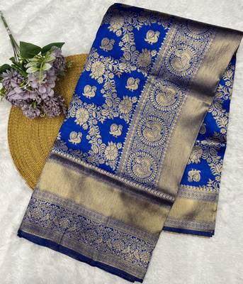 Royalblue color art silk blend sarees with blouse 5