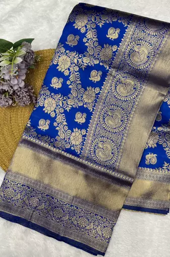 Royalblue color art silk blend sarees with blouse