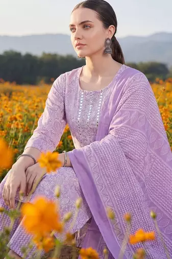 Women Floral Printed Regular Mirror Work Kurta with Trousers & With Dupatta