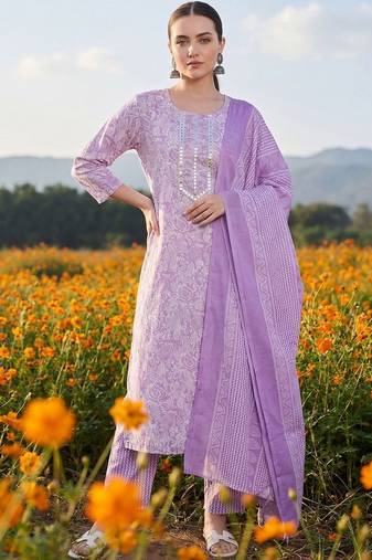 Women Floral Printed Regular Mirror Work Kurta with Trousers & With Dupatta