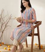 Women Printed Regular Beads and Stones Pure Cotton Kurta with Trousers