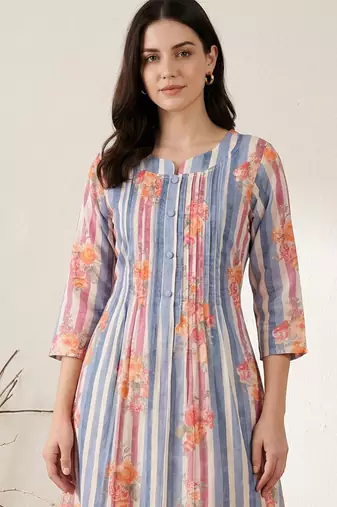 Women Printed Regular Beads and Stones Pure Cotton Kurta with Trousers