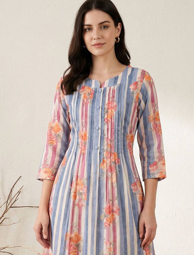 Women Printed Regular Beads and Stones Pure Cotton Kurta with Trousers