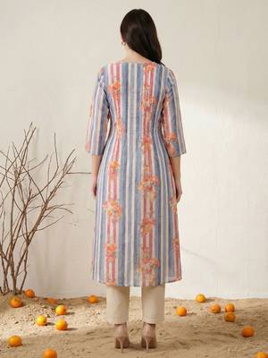 Women Printed Regular Beads and Stones Pure Cotton Kurta with Trousers 3