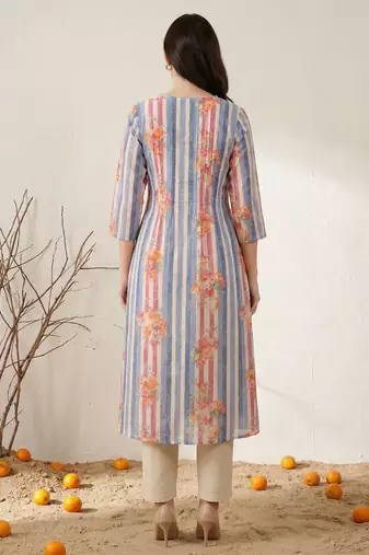 Women Printed Regular Beads and Stones Pure Cotton Kurta with Trousers