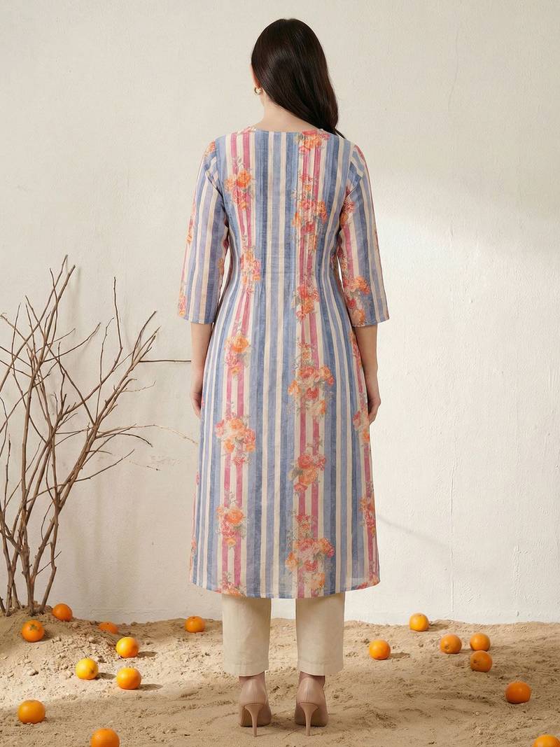Women Printed Regular Beads and Stones Pure Cotton Kurta with Trousers