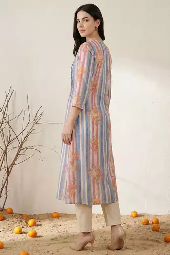 Women Printed Regular Beads and Stones Pure Cotton Kurta with Trousers
