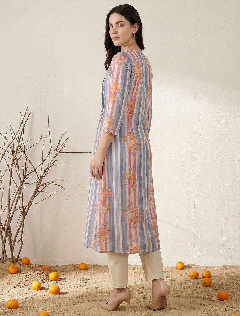 Women Printed Regular Beads and Stones Pure Cotton Kurta with Trousers
