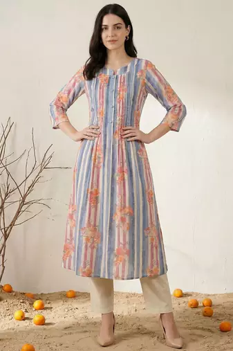 Women Printed Regular Beads and Stones Pure Cotton Kurta with Trousers