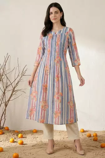 Women Printed Regular Beads and Stones Pure Cotton Kurta with Trousers