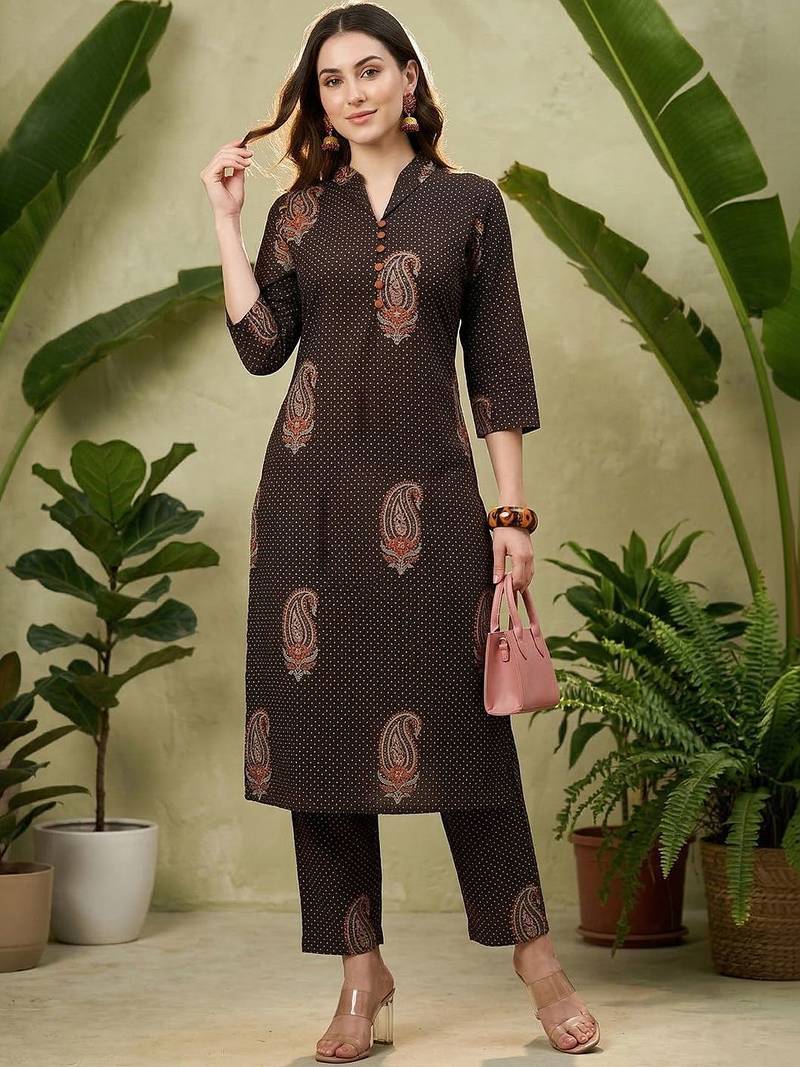 Women Paisley Printed Regular Pure Cotton Kurta with Trousers