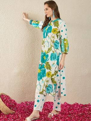 Women Floral Printed Regular Pure Cotton Kurta with Trousers 3