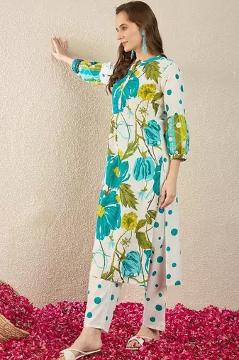 Women Floral Printed Regular Pure Cotton Kurta with Trousers