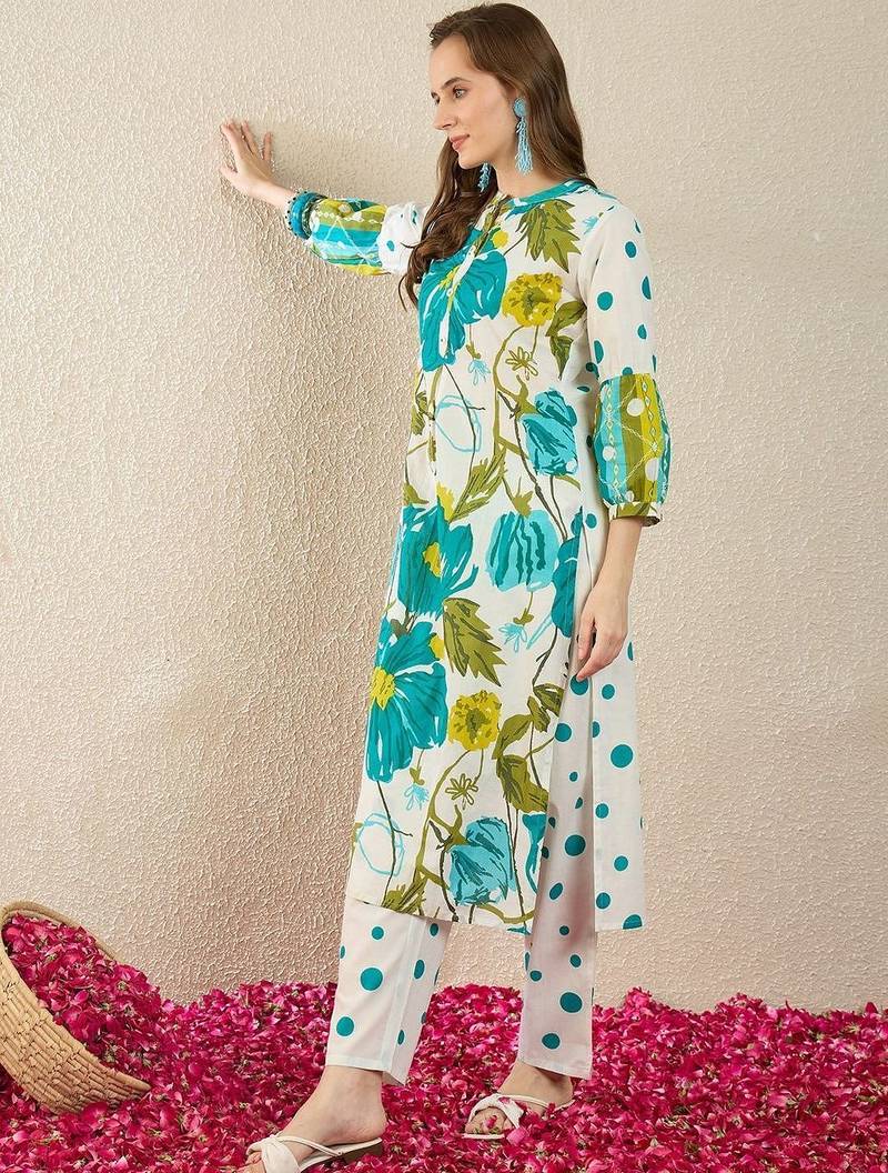 Women Floral Printed Regular Pure Cotton Kurta with Trousers