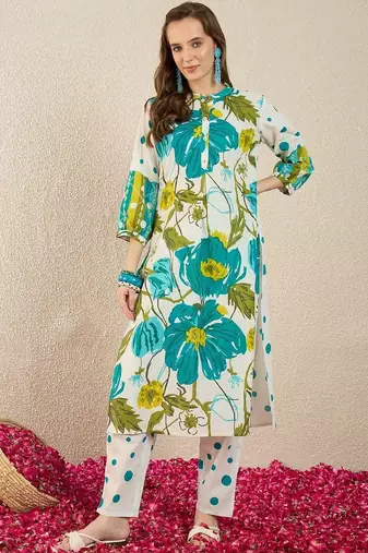 Women Floral Printed Regular Pure Cotton Kurta with Trousers