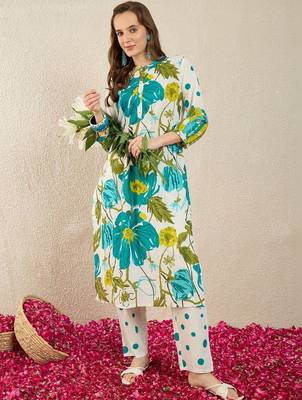 Women Floral Printed Regular Pure Cotton Kurta with Trousers 6