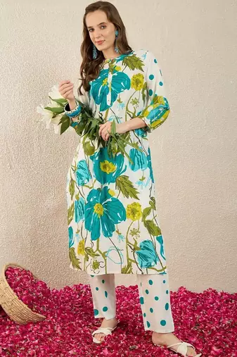 Women Floral Printed Regular Pure Cotton Kurta with Trousers