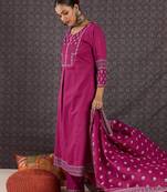 Women Ethnic Motifs Printed Regular Sequinned  Cotton Kurta with Trousers & With Dupatta