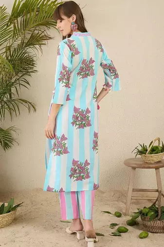 Women Floral Printed Regular Pure Cotton Kurta with Trousers