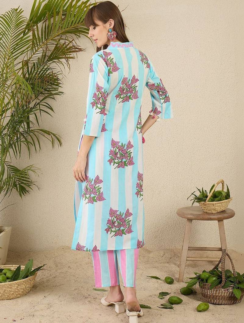Women Floral Printed Regular Pure Cotton Kurta with Trousers