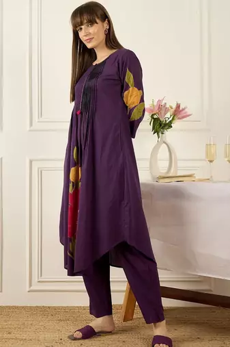 Women Floral Printed Regular Pure Cotton Kurta with Trousers