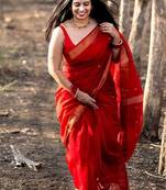 Red color art silk blend sarees with blouse