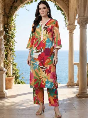 Women Floral Printed Regular Pure Cotton Kurta with Trousers 3