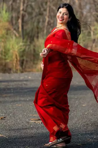 Red color art silk blend sarees with blouse
