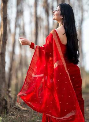 Red color art silk blend sarees with blouse 3
