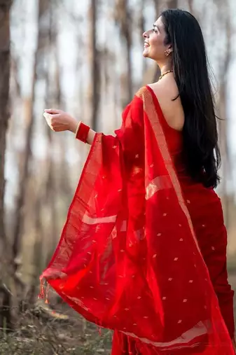 Red color art silk blend sarees with blouse