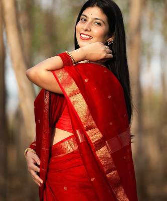 Red color art silk blend sarees with blouse 4
