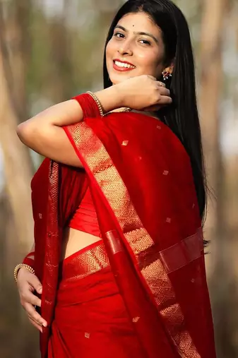 Red color art silk blend sarees with blouse