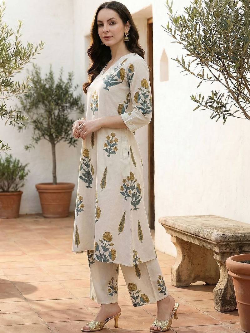 Women Floral Printed Regular Pure Cotton Kurta with Palazzos