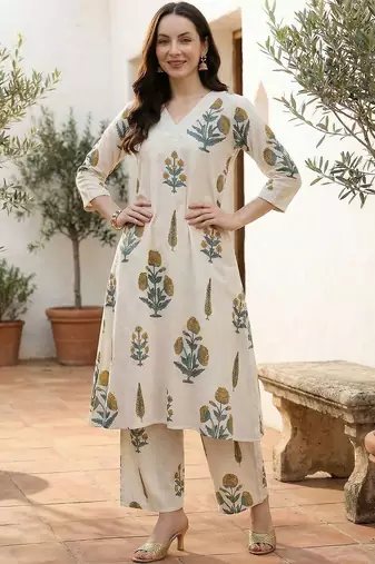 Women Floral Printed Regular Pure Cotton Kurta with Palazzos