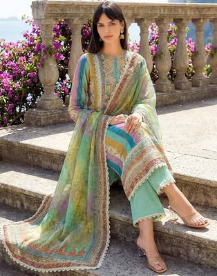 Women Printed Regular Thread Work Kurta with Trousers & With Dupatta 1